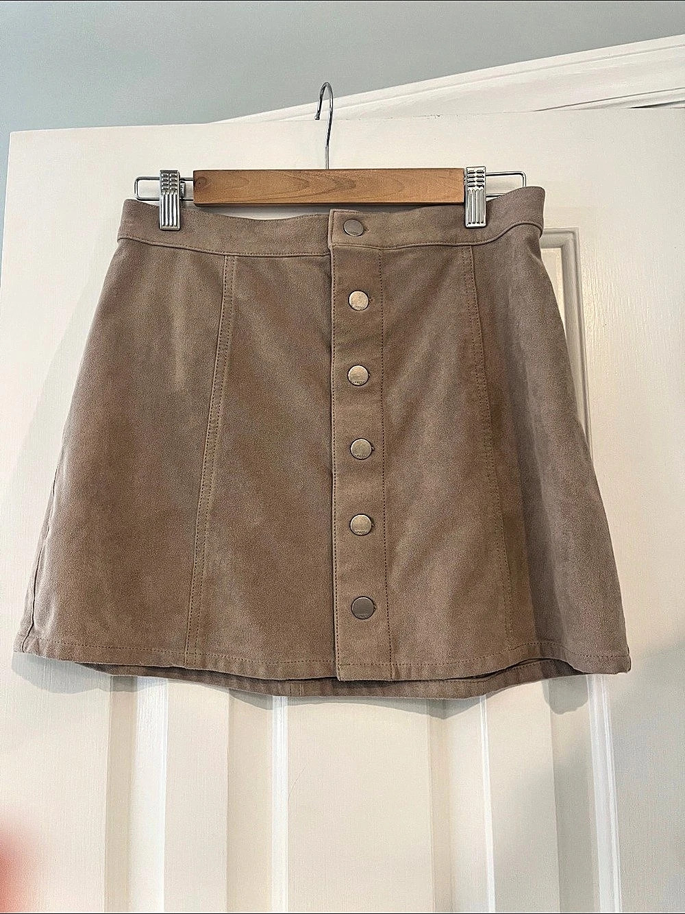 Express Faux Suede Button-Front Mini Skirt Brown Size 4